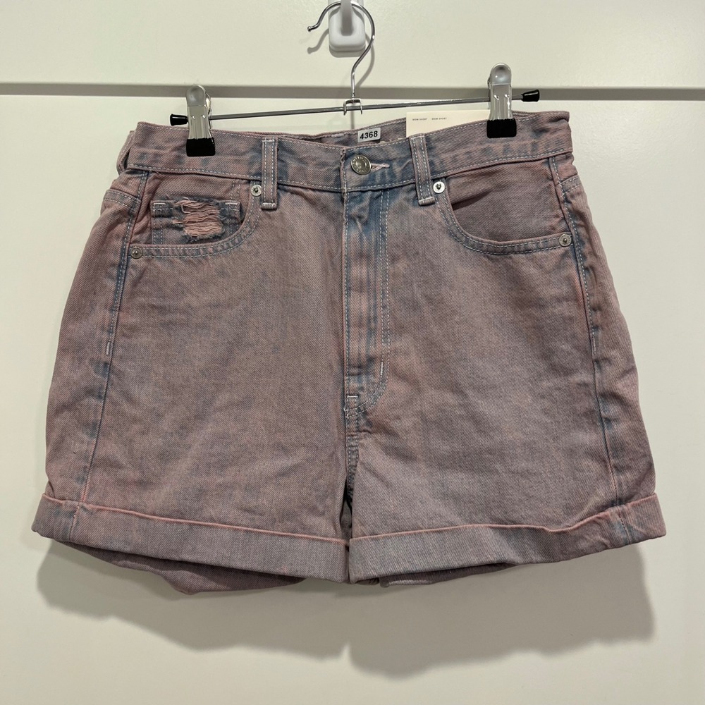 American Eagle Mom Shorts Size 4 Pink Blue Acid Wash Distressed High Rise Denim
